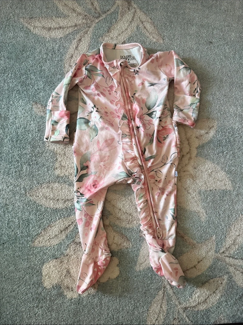 Double the sprinkles Pink Floral Ruffle Footed One-Piece